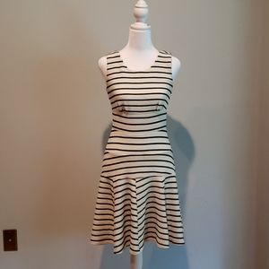 Striped Dress, White and Navy Size S